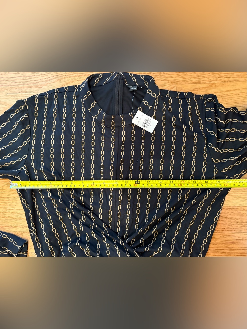 NWT Ann Taylor XL Chain Print Twist Front Midi Dress Black Gold Long Sleeve - Picture 9 of 11